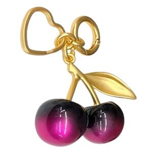 Gold-tone Sparkling Resin Cherry Bag Charm or Keychain